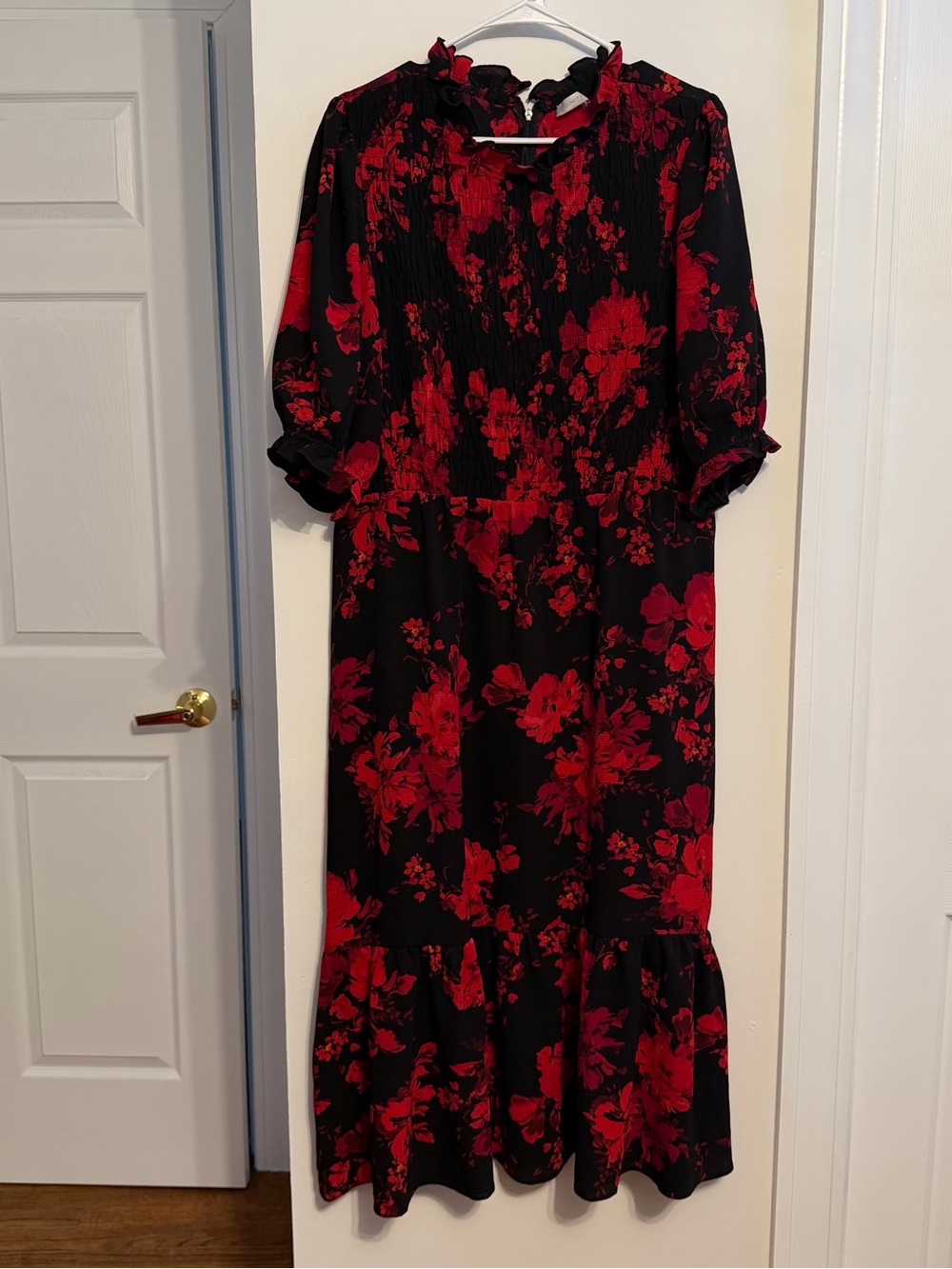 London Times Black Dress with Red Floral Print stunning